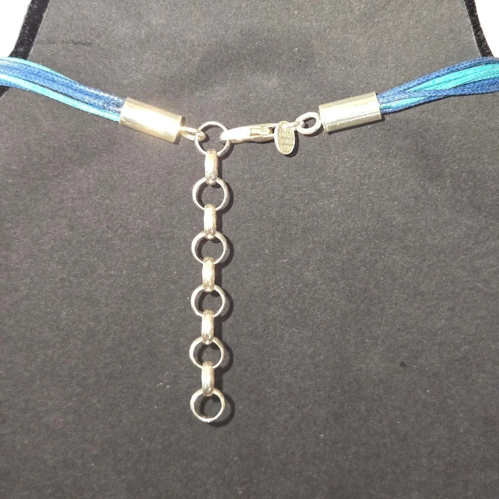 Milor Italy Sterling Silver 925 12 Strand Blue Cord‎ Beaded Tassel Necklace 16